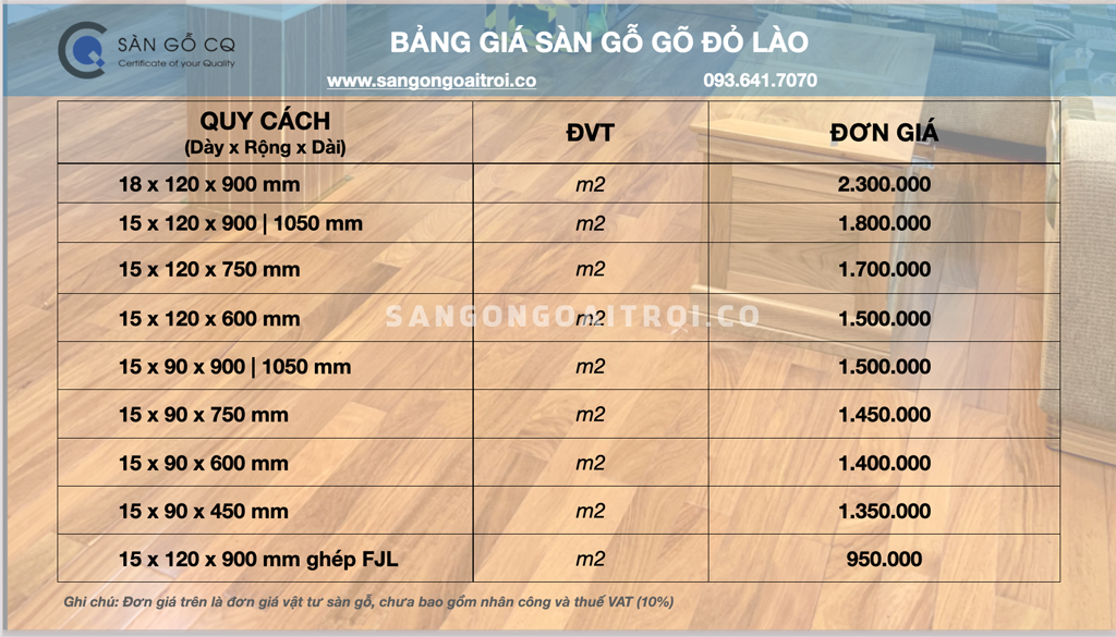 Giá sàn gỗ Gõ Đỏ Lào
