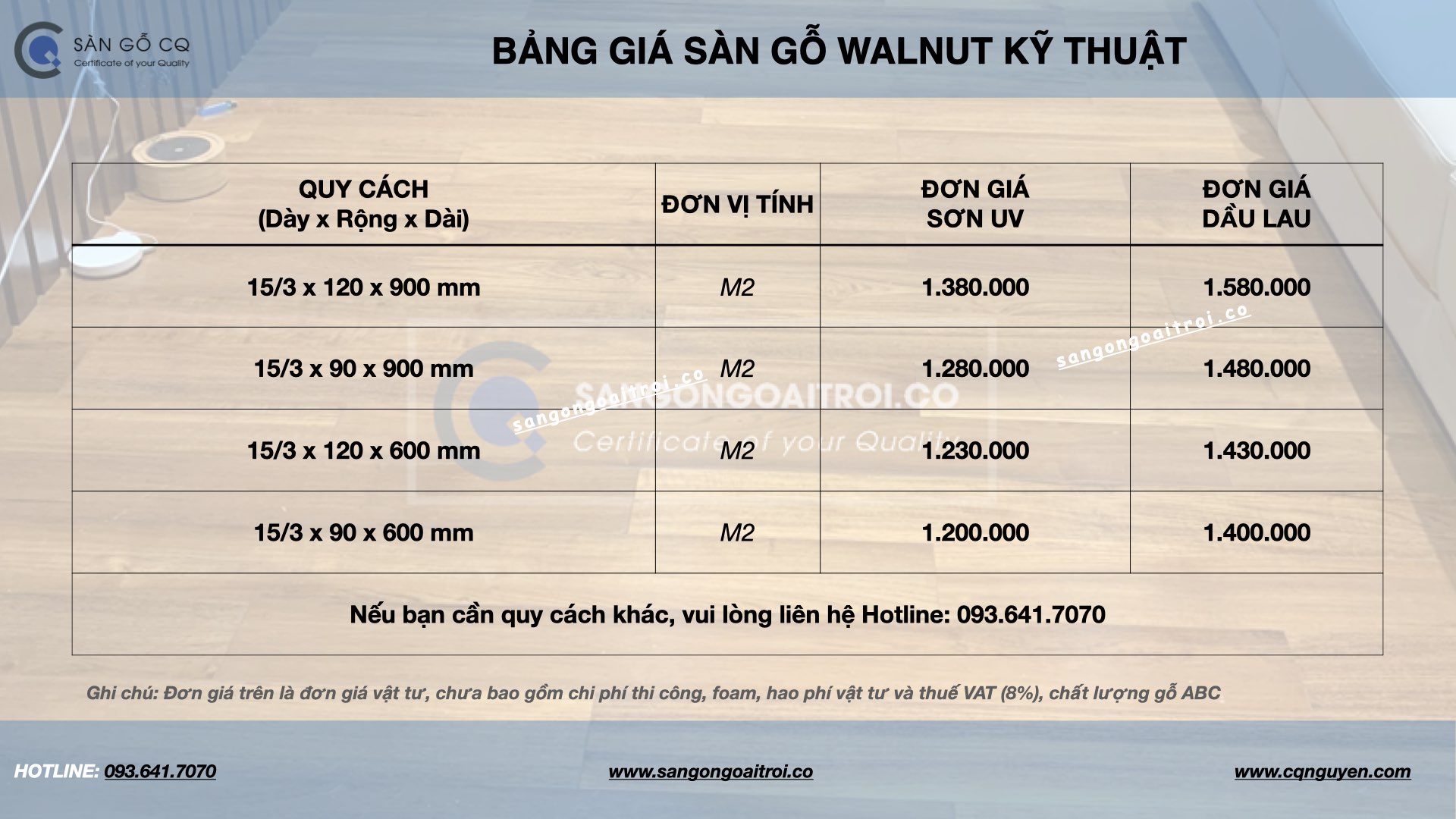 Giá sàn gỗ kỹ thuật Walnut